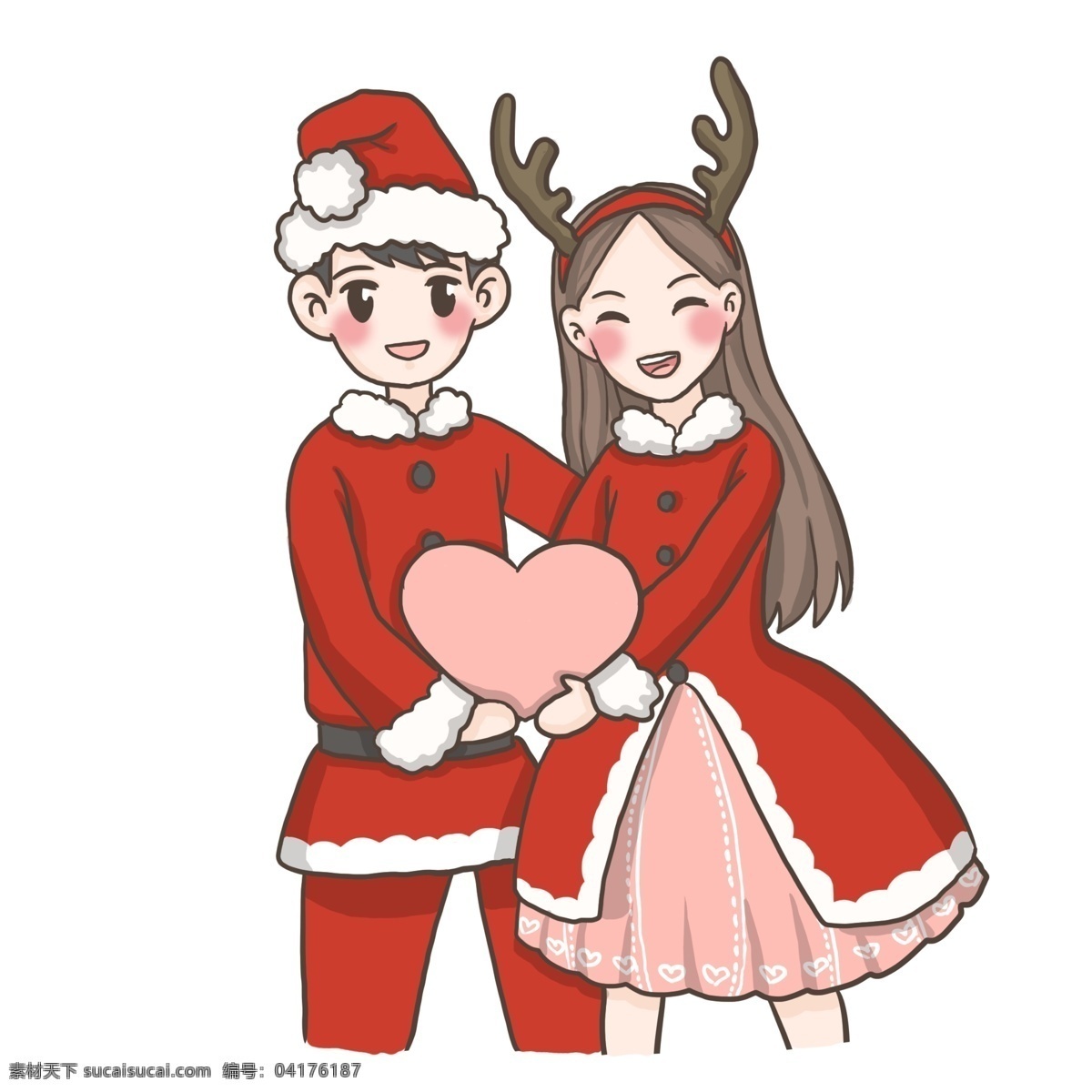 圣诞节 情侣 冬天 冬装 红色衣装 可爱风小贴纸 双人 温暖甜美 开心 圣诞 情侣装 爱心 装饰