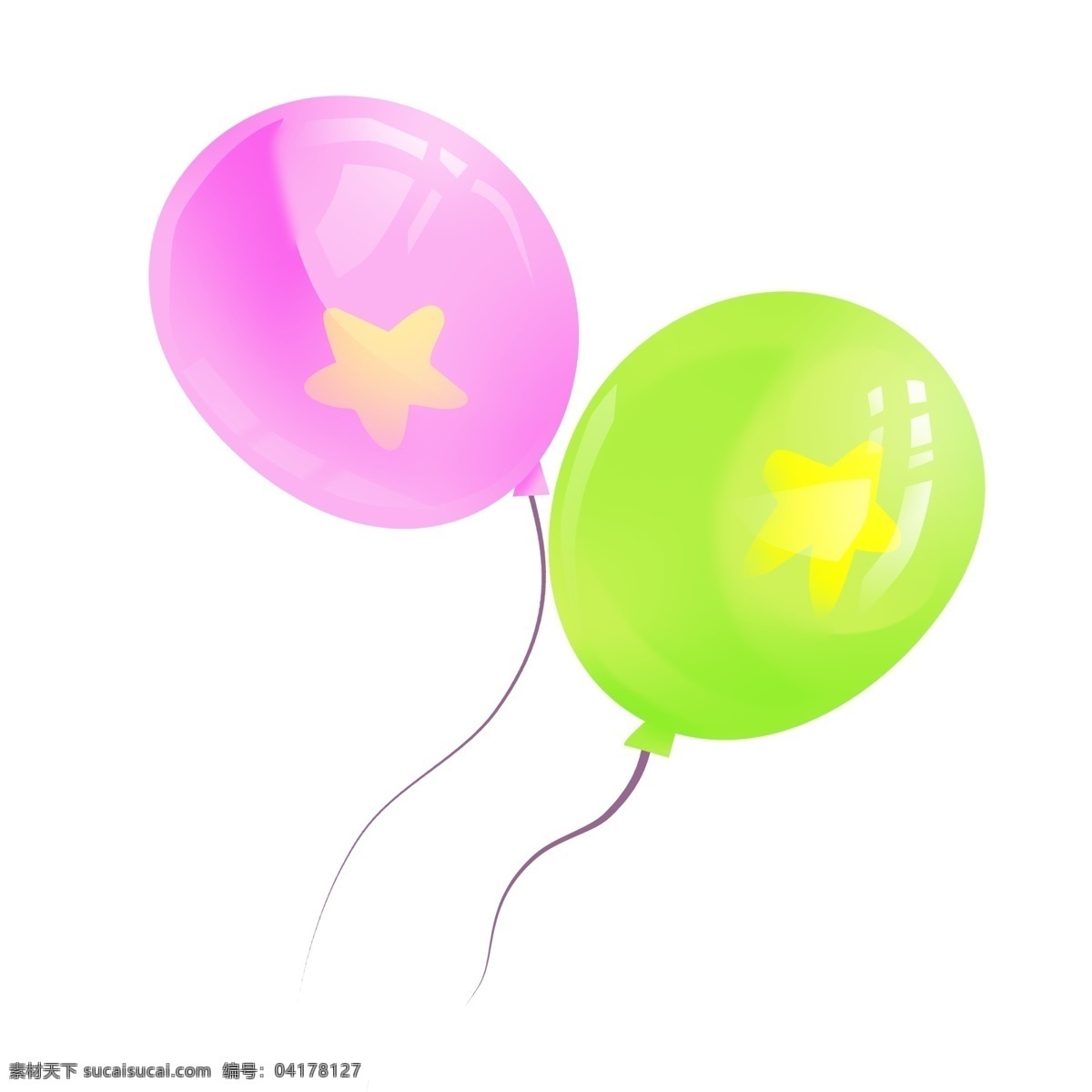 紫色绿色气球 气球 星星 漂浮