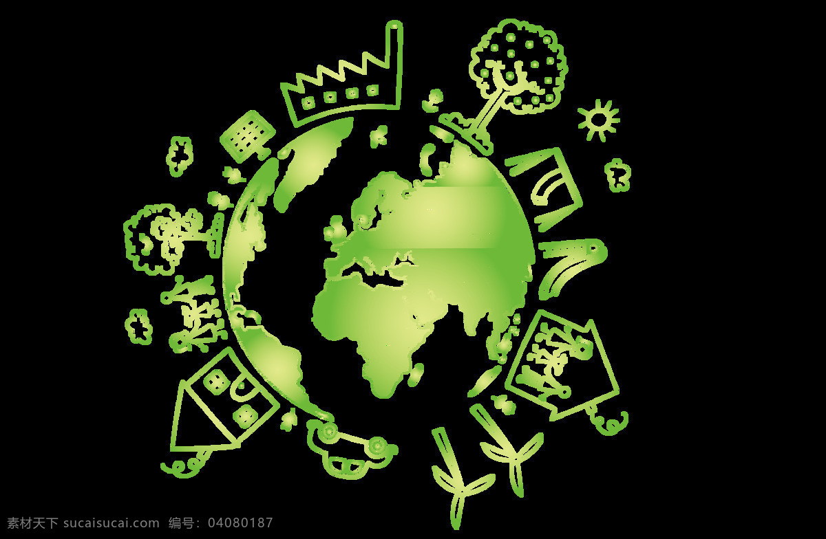 手绘 绿色 地球 元素 简约 线条 保护环境 绿化 家园 png元素 免抠元素 透明元素