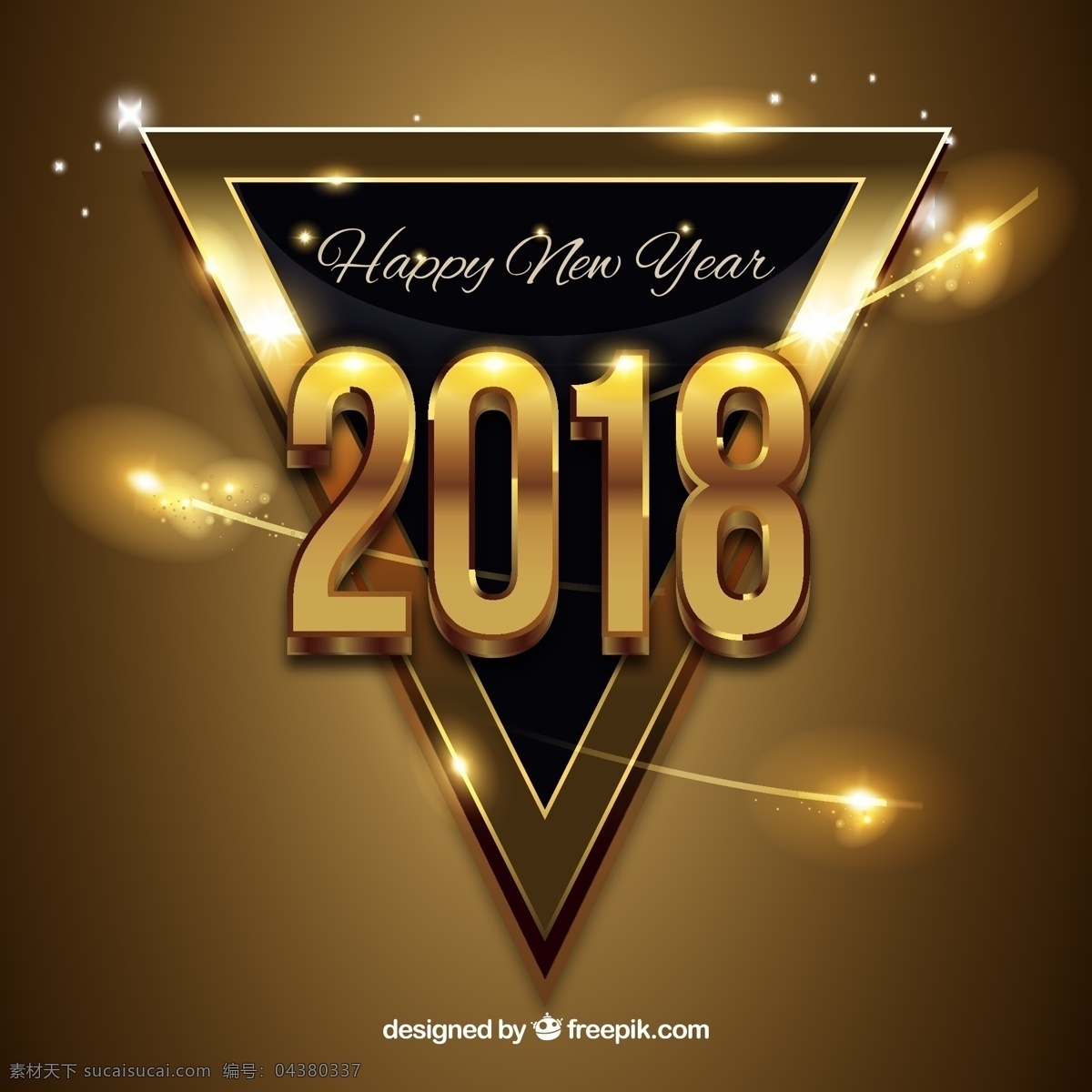 2018 年 金色 三角形 矢量 2018年 几何 新年 星光 星星