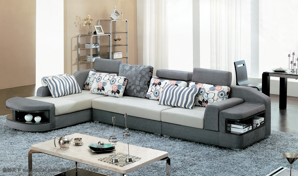 休闲转角沙发 休闲布艺沙发 客厅 室内设计 环境设计