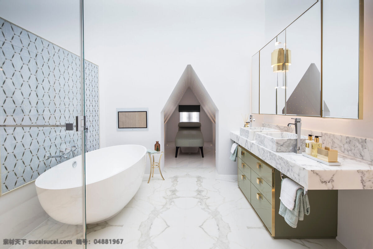 简约 时尚 卫生间 浴缸 装修 效果图 白色吊顶 镜子 洗手盆