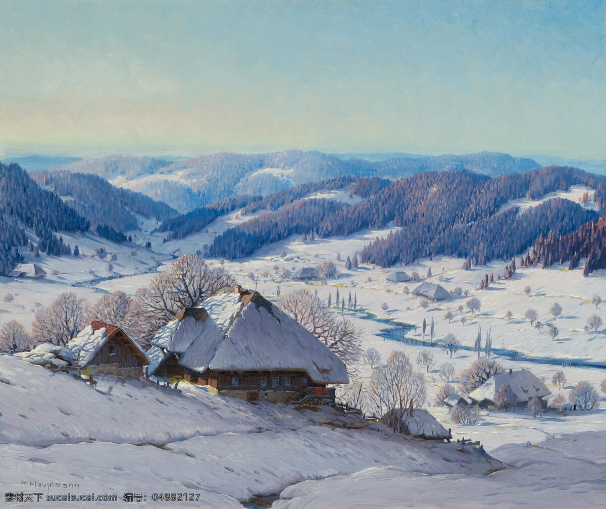 卡尔 豪普特 曼 作品 德国 威特尔斯巴奇 黑森林 冬季 群山 白雪覆盖 19世纪油画 油画 文化艺术 绘画书法