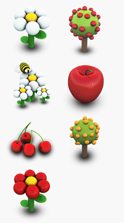 大自然 元素 图标 蜜蜂 苹果 小花 小树 樱桃 采蜜 网页素材 网页模板
