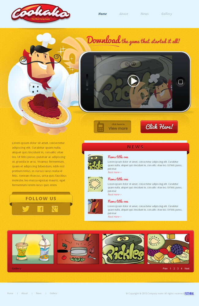 黄色 卡通 美食 网站 模板 可爱 的卡 通 css 网页素材 网页模板