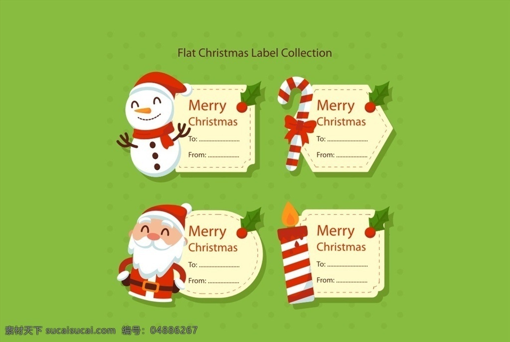 圣诞节留言卡 矢量素材 标签 雪人 枸骨 圣诞老人 蜡烛 拐棍糖 merry christmas 圣诞节 留言卡 卡片 底纹边框 其他素材