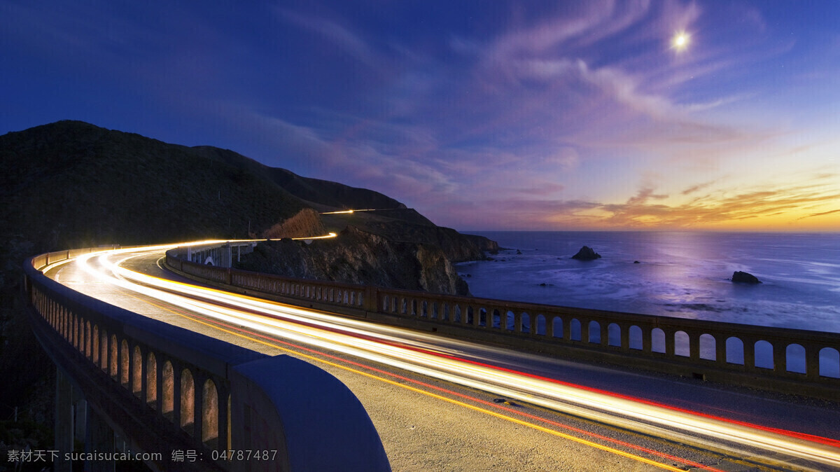 沿海公路 公路 沿海 山脉 桥梁 建筑景观 自然景观 夜晚 灯光 紫色 温馨 夕阳 大西洋 美国 国外旅游 旅游摄影