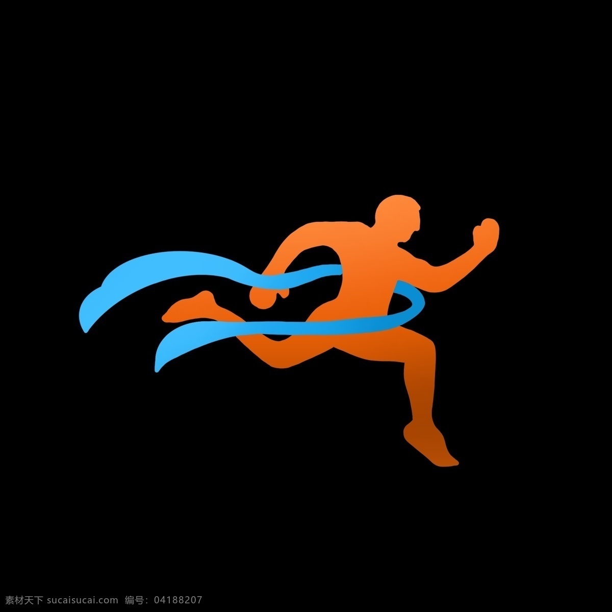 橘黄色 奔跑 人物 黄色 渐变 蓝色绸带 丝带 跑步 奔跑的男士 比赛 运动 赛跑 健身 运动员