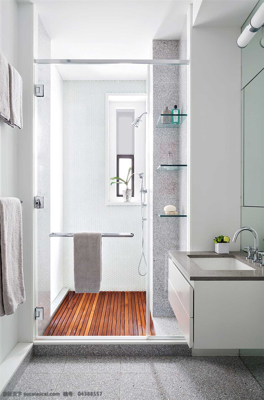 简约 卫生间 淋浴 间 装修 效果图 白色墙壁 镜子 淋浴间装修 木纹地板设计 卫生间设计 卫生间装修 洗手盆
