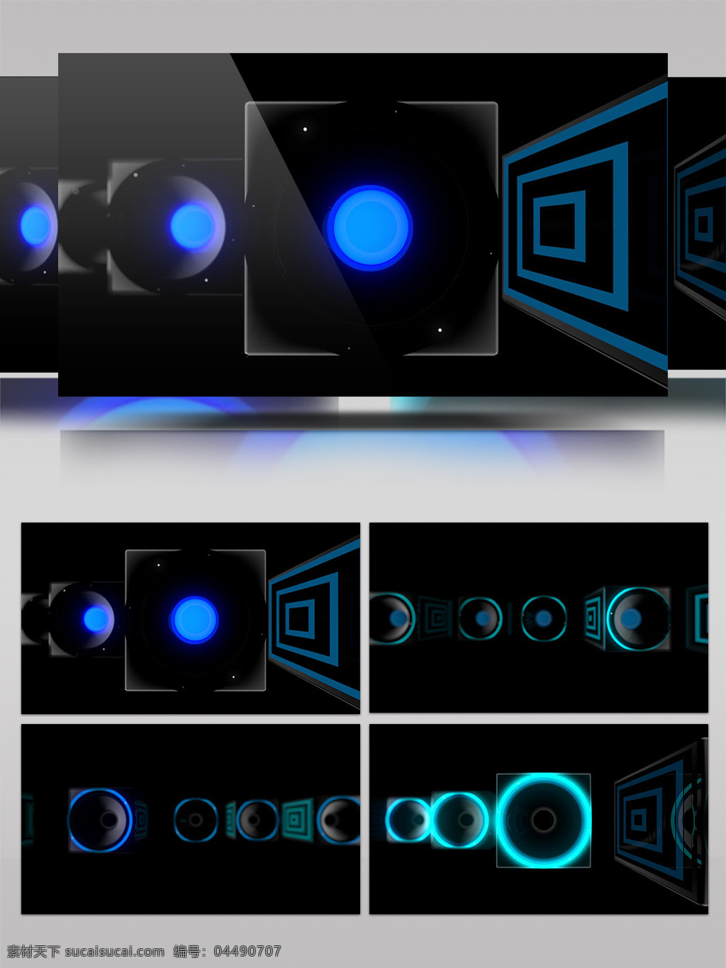 蓝色 正方形 屏幕 视频 科技 圆环 渐变 视频素材 动态视频素材