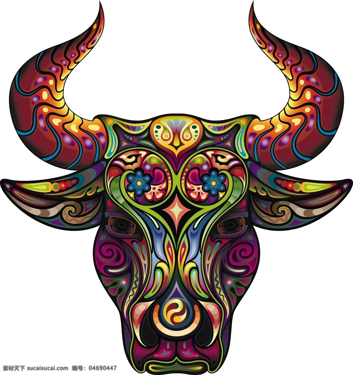 彩色 动物 纹身 刺青 图案 矢量 矢量素材 矢量图 创意设计 炫彩 炫丽 花纹 大象 壁虎 海马 羚羊