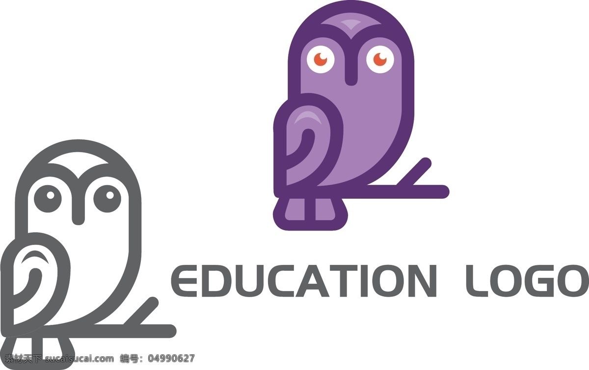 卡通 猫头鹰 教育机构 logo 培训图标 紫色