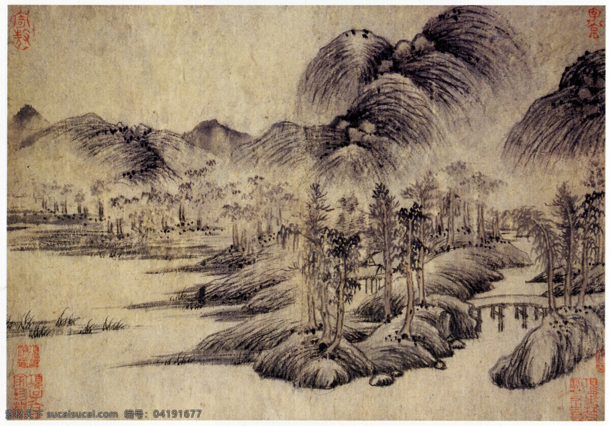 中国古画山水 山水 艺术 古画 国画 水墨 灰色