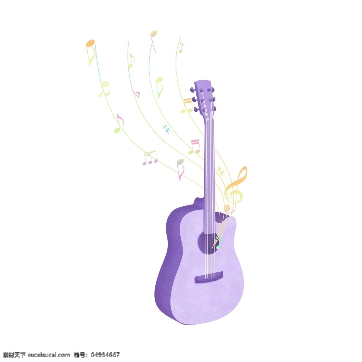 手绘 渐变 漂浮 音符 环绕 乐器 紫色 吉他 装饰 图案 手绘吉他 手绘乐器 乐器元素 吉他元素 音符元素