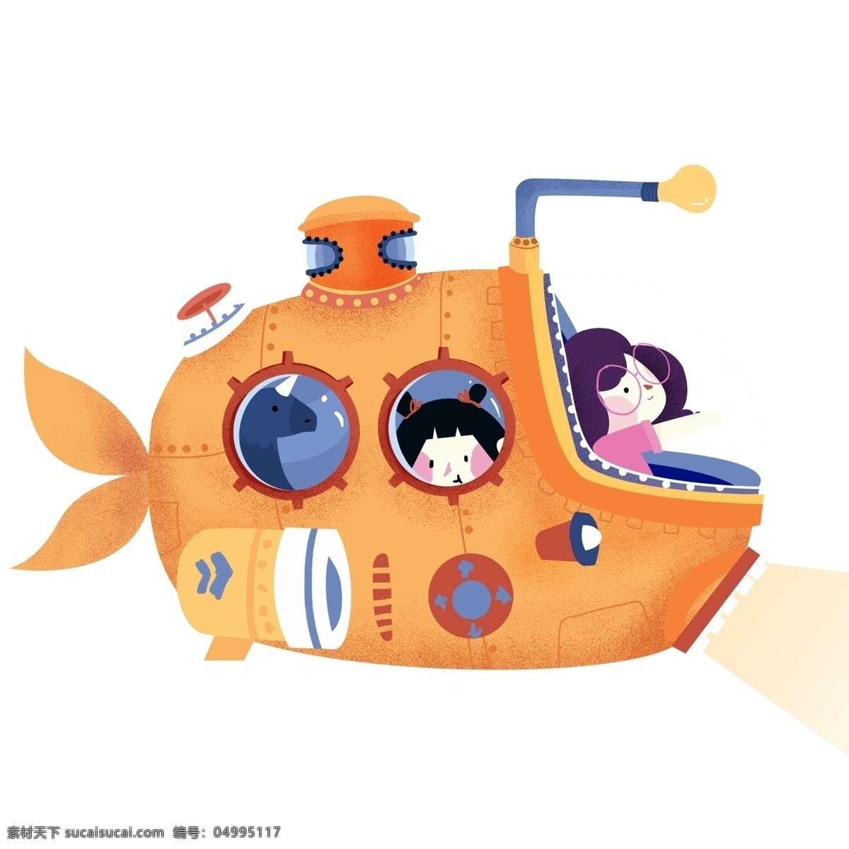 创意 乘着 船 遨游 小女孩 复古肌理 插画 乘船 飞船 童真 六一儿童节 儿童节快乐