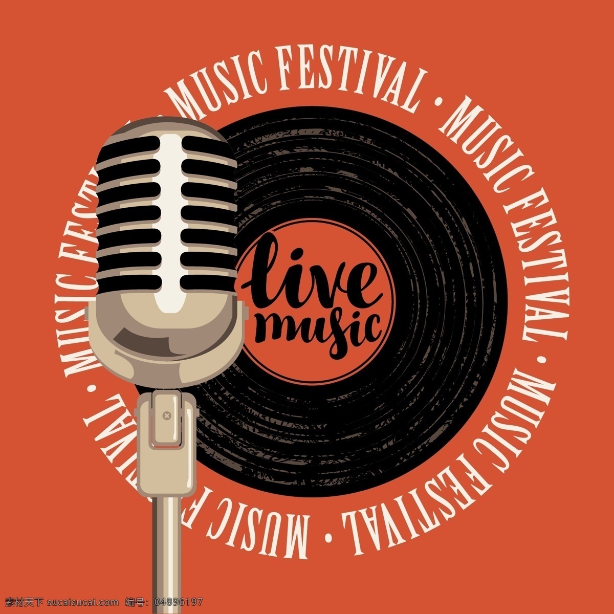 复古麦克风和黑胶唱片矢量图素材图片下载-素材编号04896197-素材天下图库