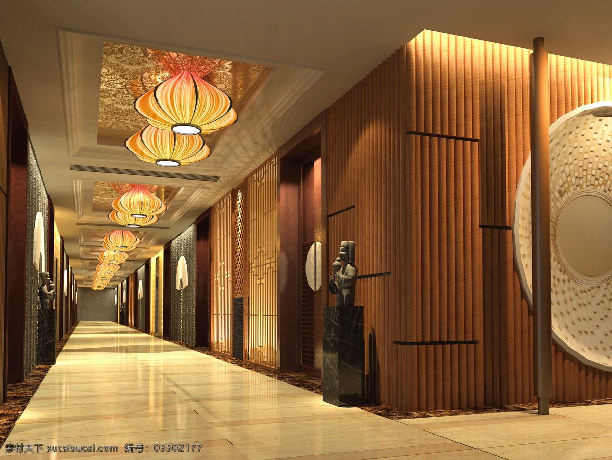 中式 通道 正面 环境设计 室内设计 中国风 中餐文化 简朴 归真 家居装饰素材