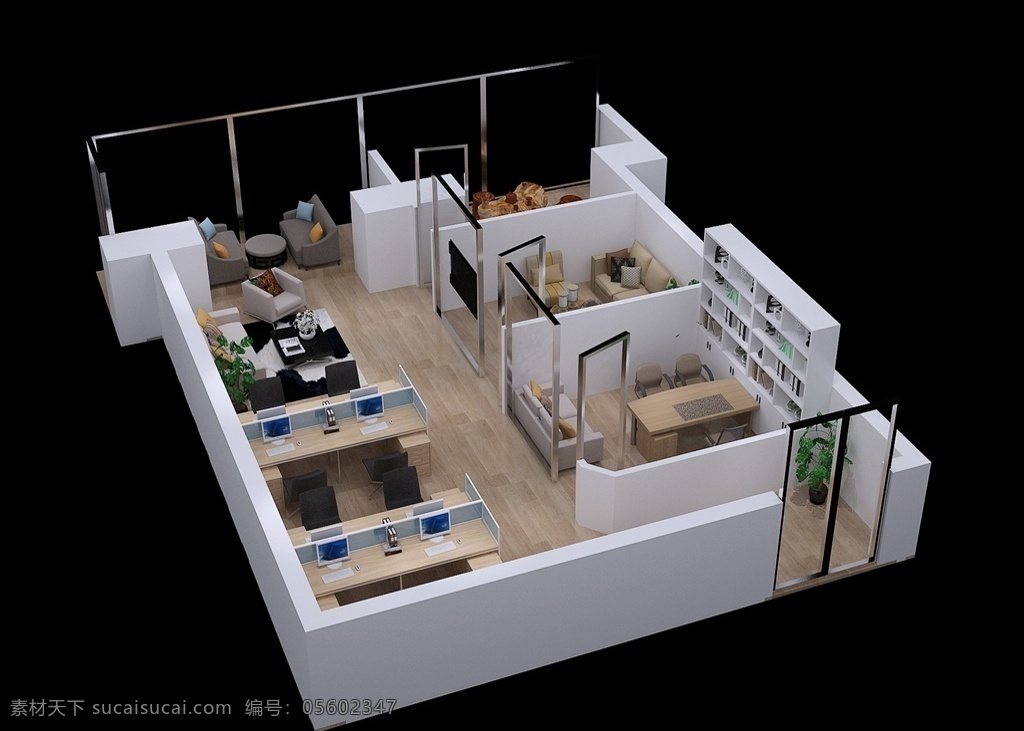 小型 办公室 鸟瞰图 工装 办公布局 小型工装 3d设计 3d作品 max