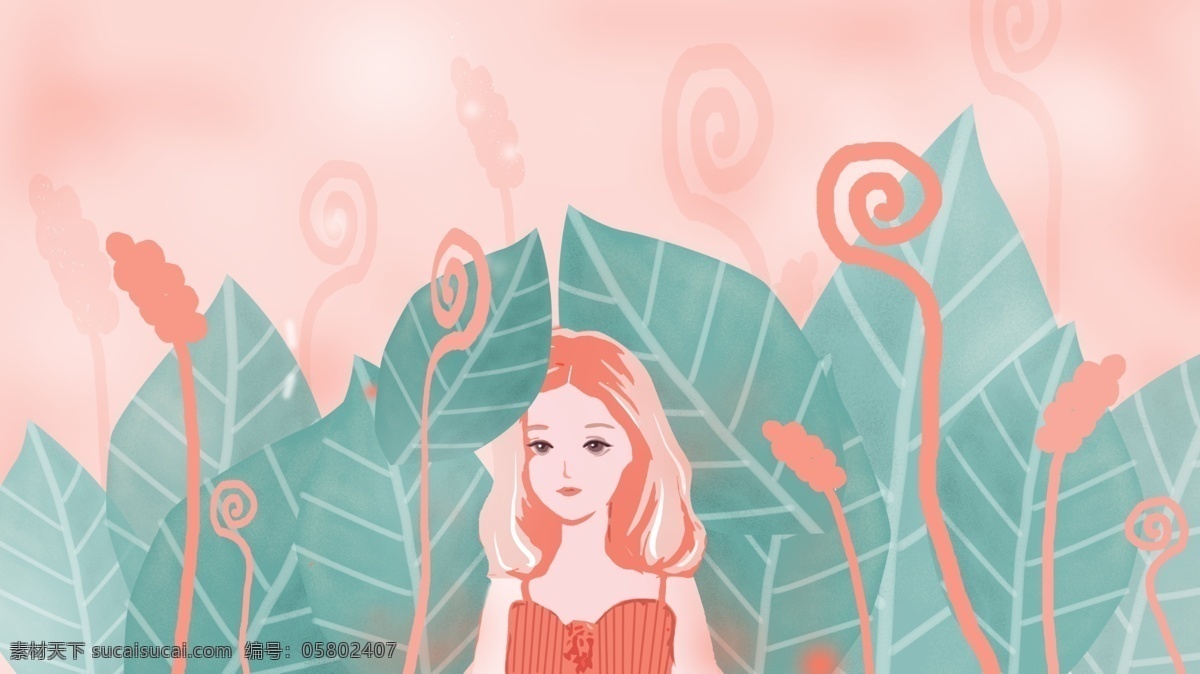 夏日 少女 清凉 清新 插画