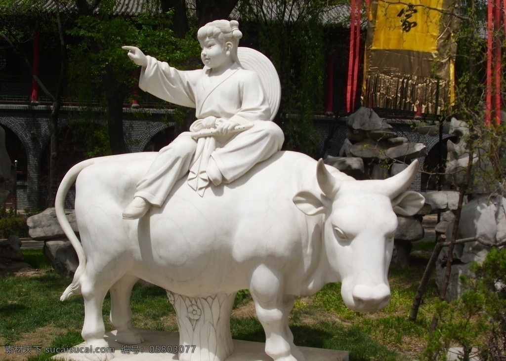 杏花村 牧童 雕塑 骑牛 遥指 建筑园林