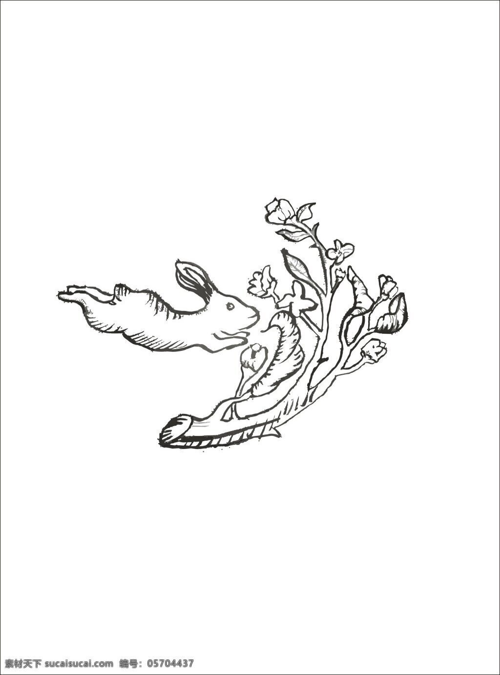 植物手绘兔子 植物手绘 线描手绘 兔子手绘 装饰图案