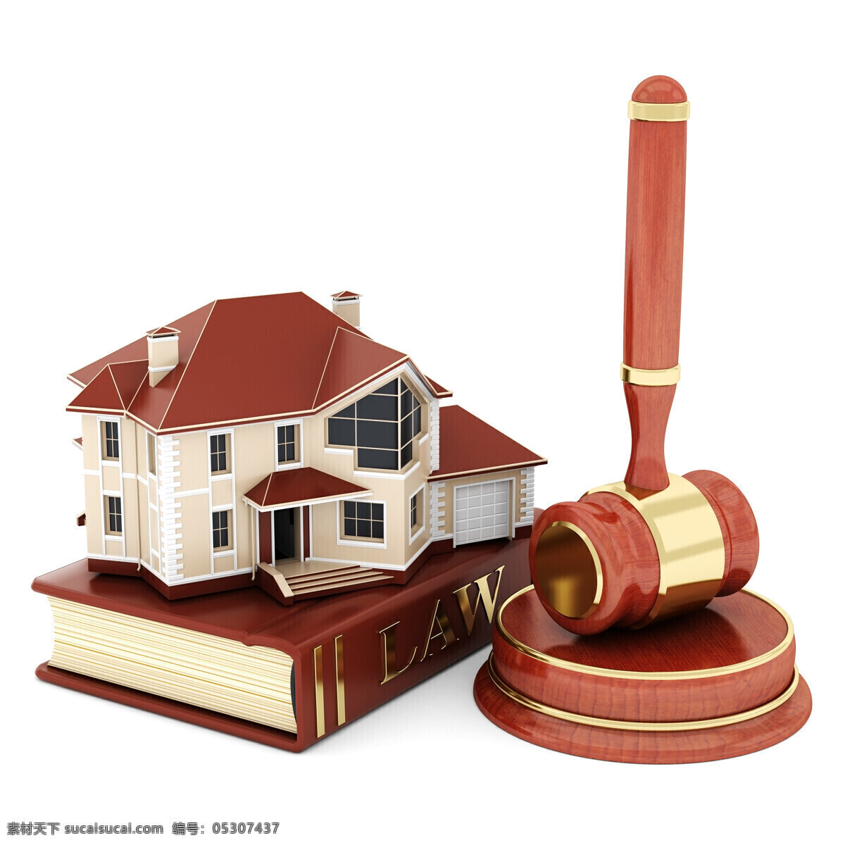 房产 法律 创意设计 别墅模型 法律锤子 法律书本 小木槌 书籍