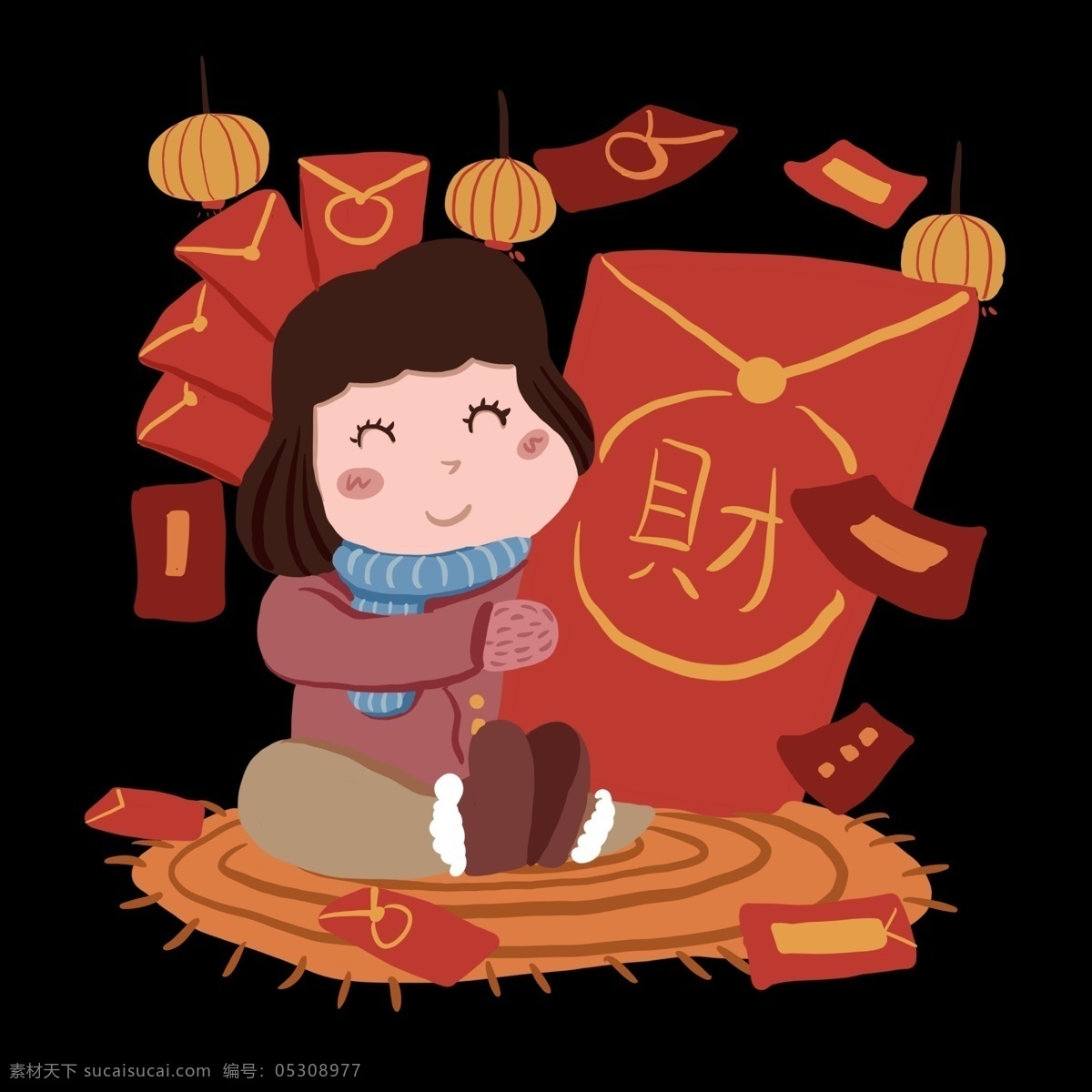 新年 福娃 手绘 卡通 人物 装饰 节日 清新 彩色 平面设计 原创 透明底 免抠 海报装饰 通用 新年2019 农历新年