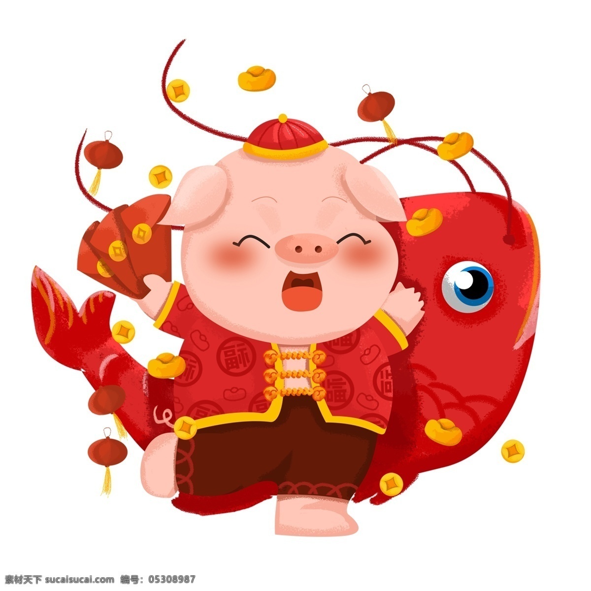 2019 喜庆 猪年 元素 年年有余 红包 手绘图案 简约 创意元素 新年红包 发红包了 手绘 手绘元素 psd元素 猪年红包