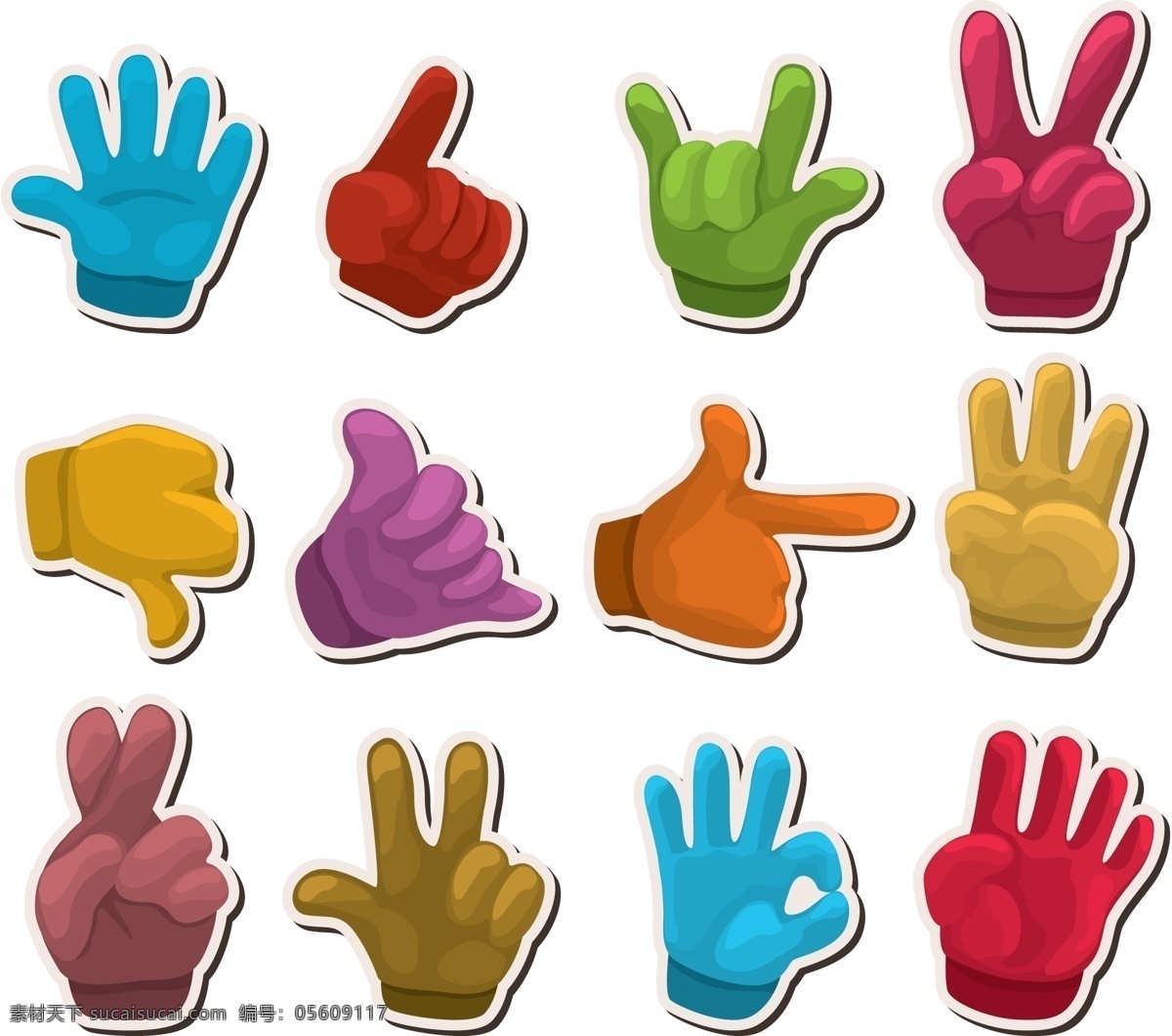 手势 形状 标贴 矢量素材 手型 手掌 手指 贴纸 矢量图 其他矢量图