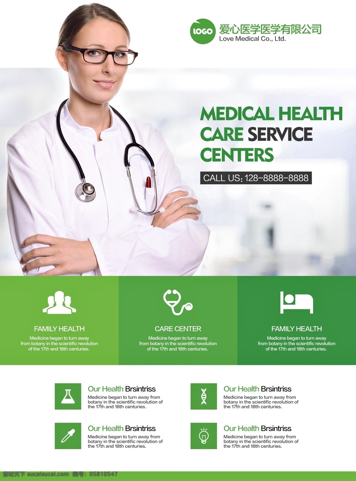 医学宣传单 医学科技画册 医生 宣传单 内页单页 绿色 dm宣传单