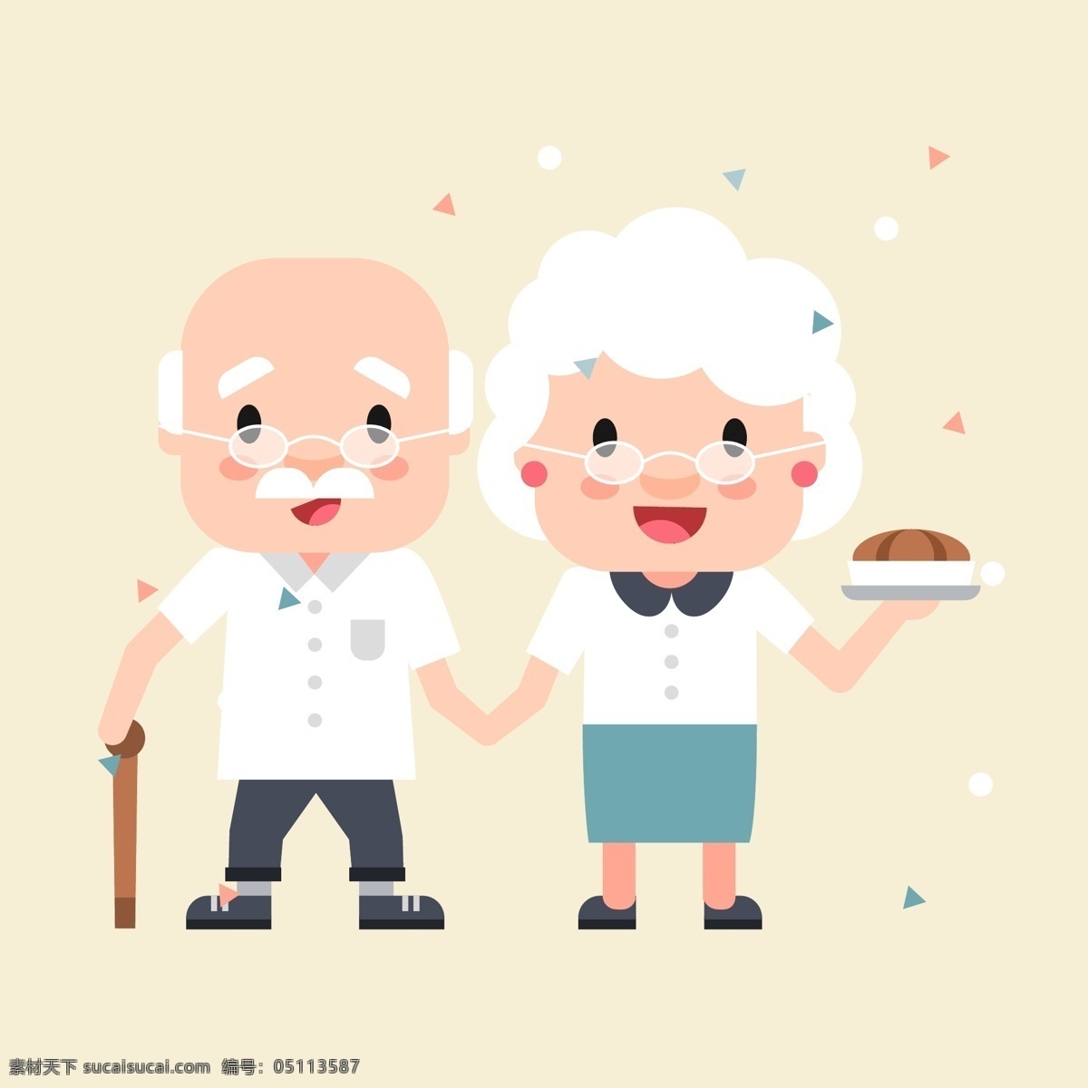 卡通老年人 爷爷奶奶 外公外婆 敬老爱老 卡通人物形象 矢量图素材 ai素材