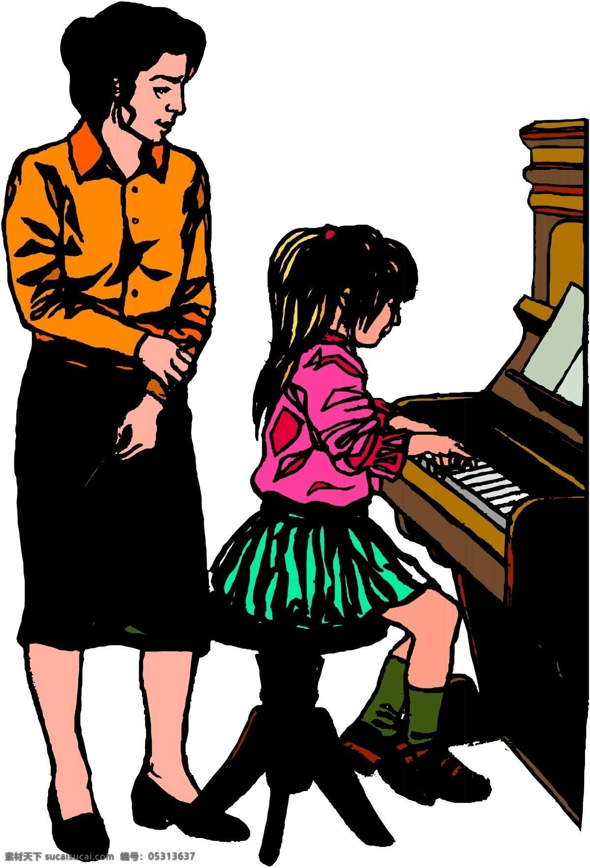 钢琴 课 教育 上课 矢量老师 矢量学生 学生 钢琴课 矢量图 其他矢量图