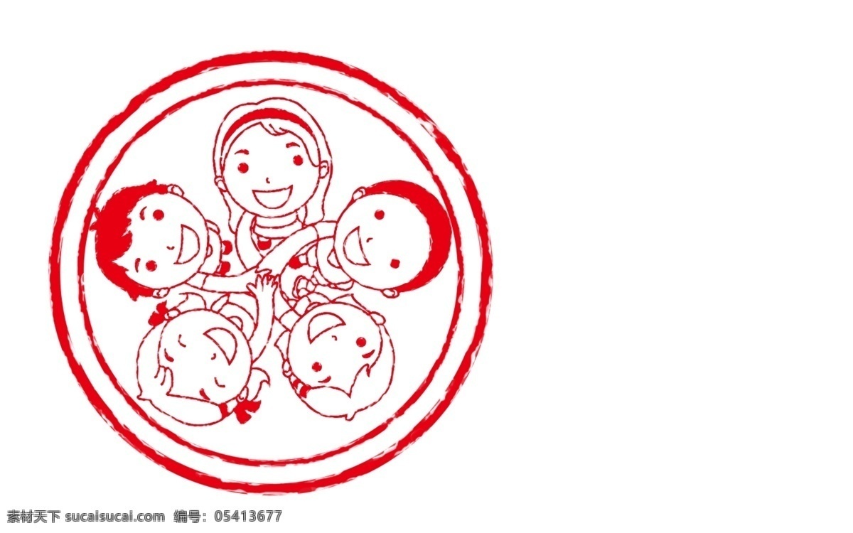 团结友爱 卡通 手绘人物 红领巾 围圈 笑容 杂七杂八 文化艺术 传统文化