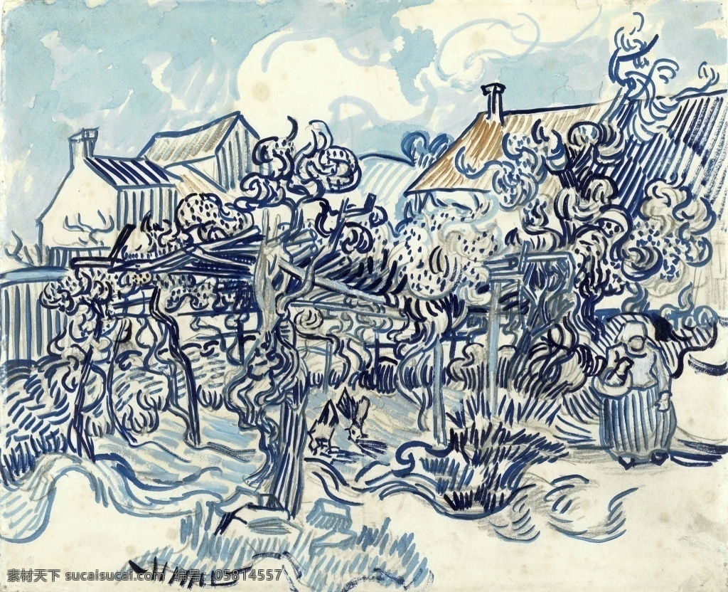 美式 乡村 风 树木 围绕 房屋 风景 图 装饰画 乡村风 风景图