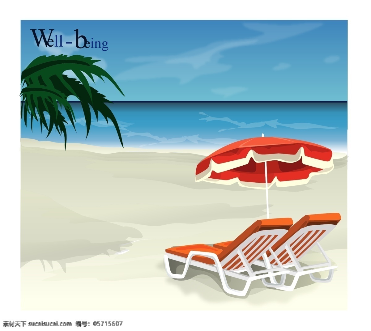 海滩免费下载 海滩 遮阳伞 休憩 矢量 红色沙滩椅 矢量图 其他矢量图