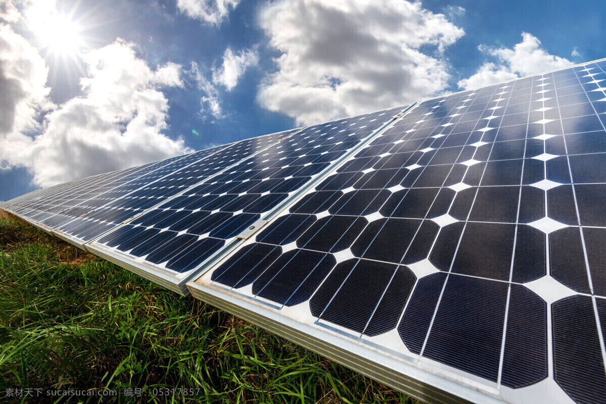 太阳能电池板 风车 天空 发电机 自然 环境 领域 蓝色 科技 生态 工厂 景观 草 工业 城市生活 节能环保 现代科技 工业生产