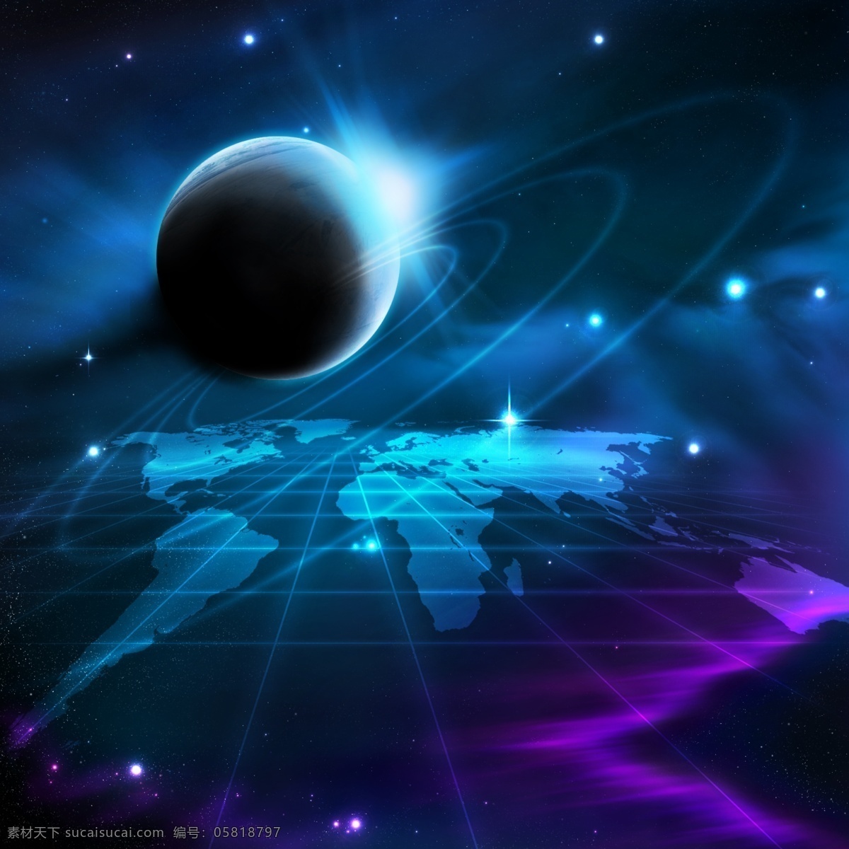 地球信息 地球 信息 科技 绚丽 酷炫 星空 蓝色 未来 星光 光炫 背景 梦幻 星球 分层 源文件