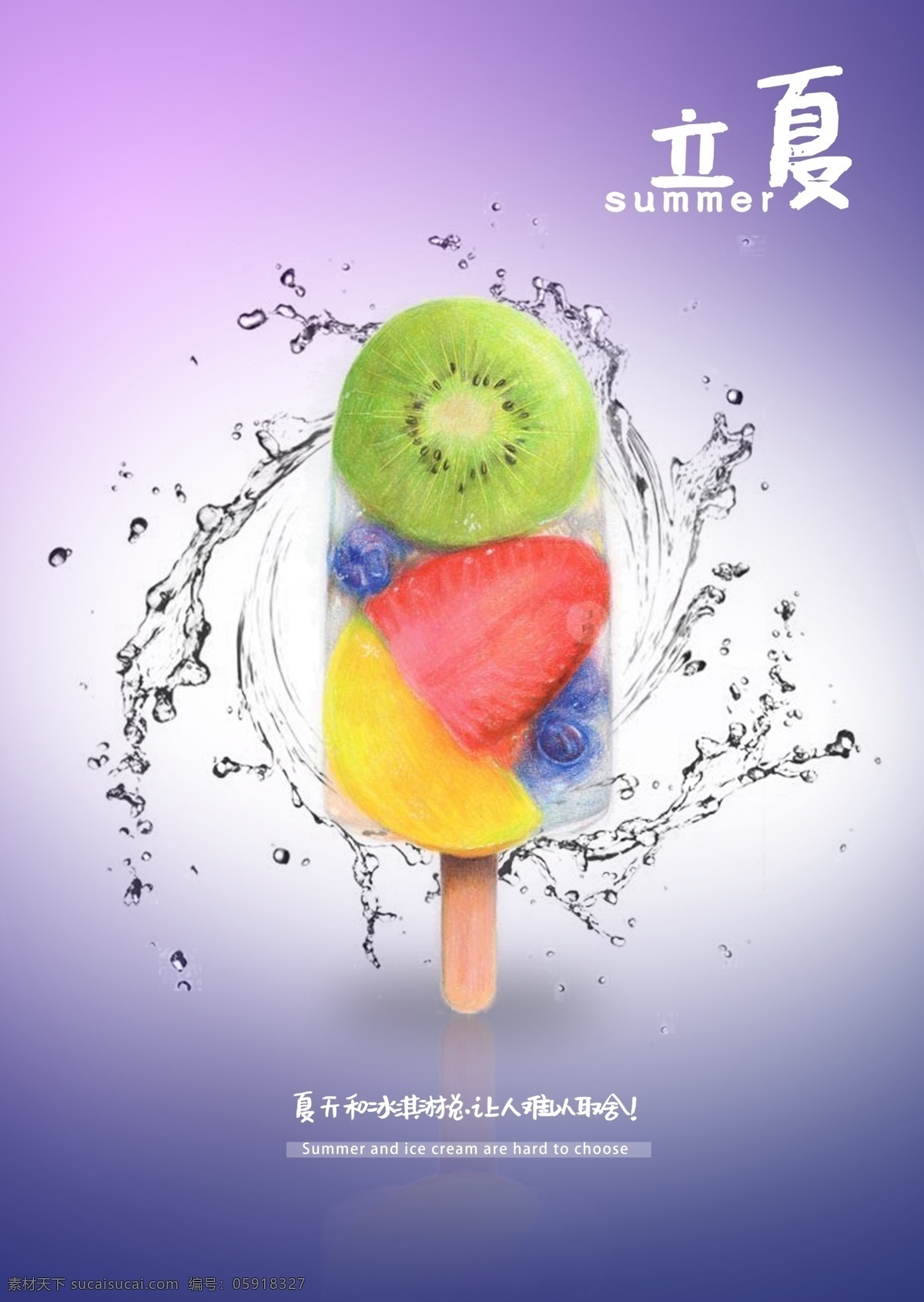 立夏 夏天 冰淇淋海报 凉爽 冰淇淋 水果 内含三款 夏天海报