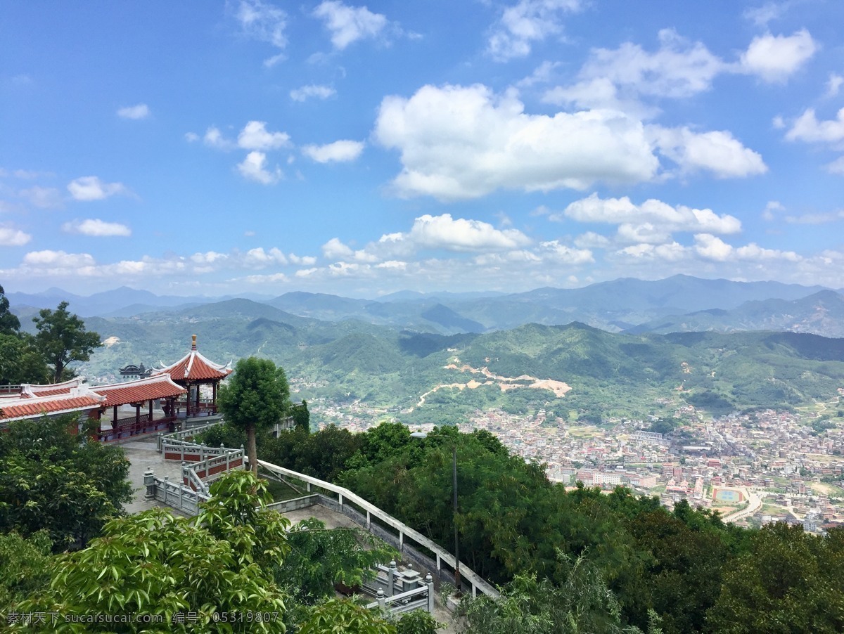 远山风景图 远山 风景 亭台 蓝天 白云 旅游摄影 国内旅游