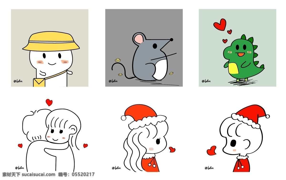 卡通 小 情侣 动物 头像 简 笔画 矢量 简笔画 情侣头像 小动物头像 卡通设计