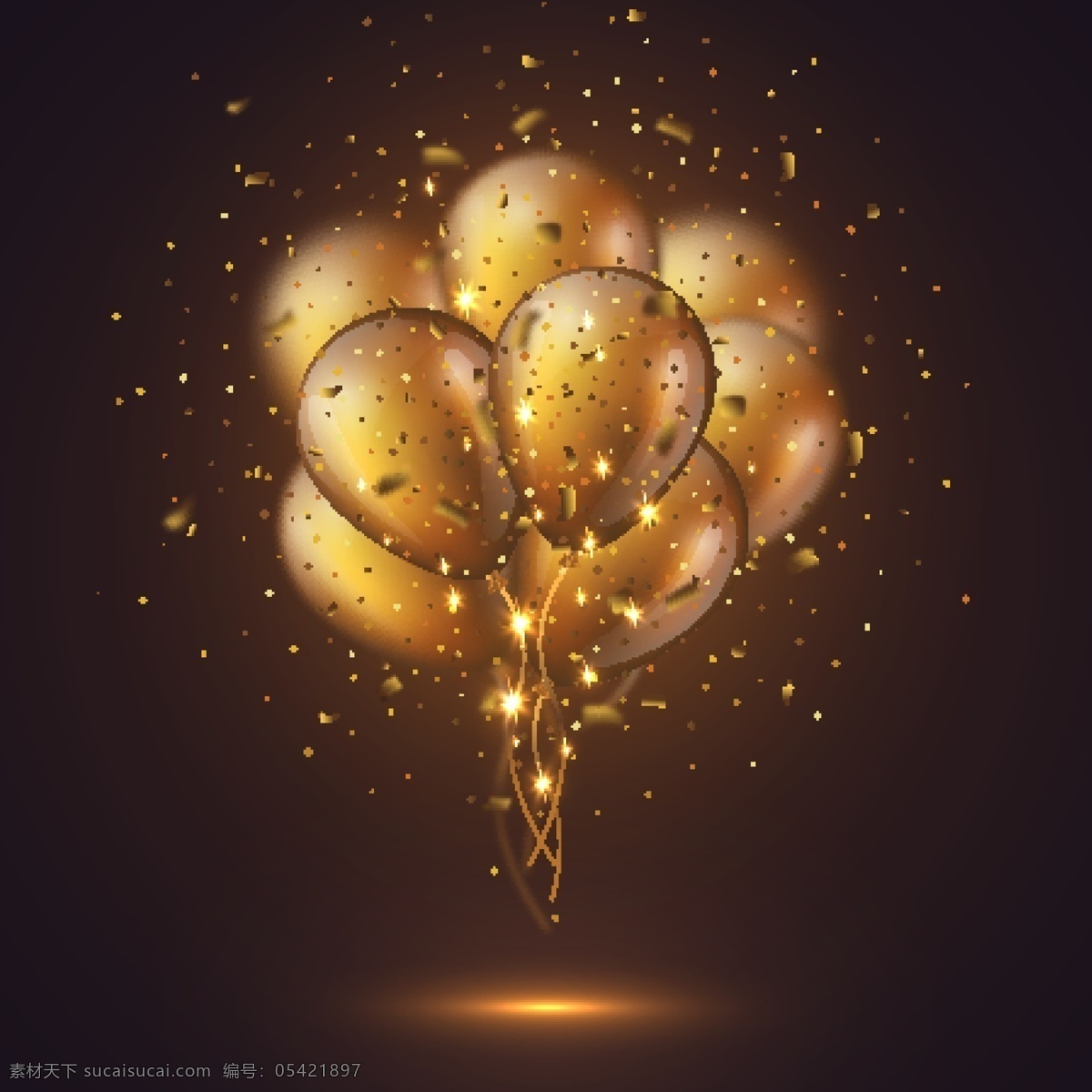 金色 气球 束 纸屑 矢量 星星 气球束 彩色纸屑