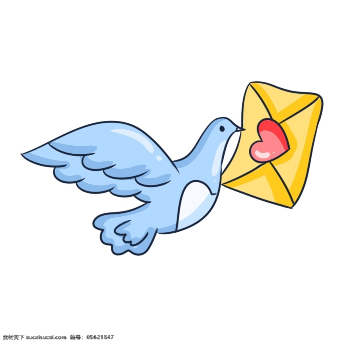 情人节 信鸽 信封 情人节信鸽 黄色的信封 手绘信鸽 红色的桃心 蓝色的信鸽 飞行的信鸽 漂亮的信鸽