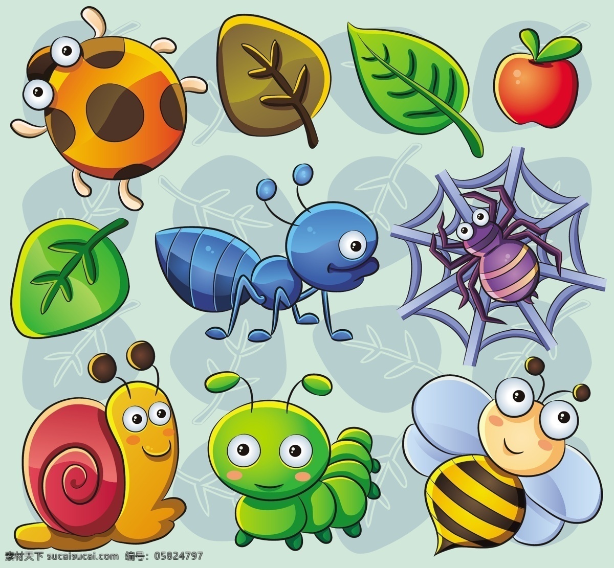 可爱 的卡 通 昆虫 植物 矢量 可爱的 可爱的卡通 矢量动物 psd的 矢量图 其他矢量图