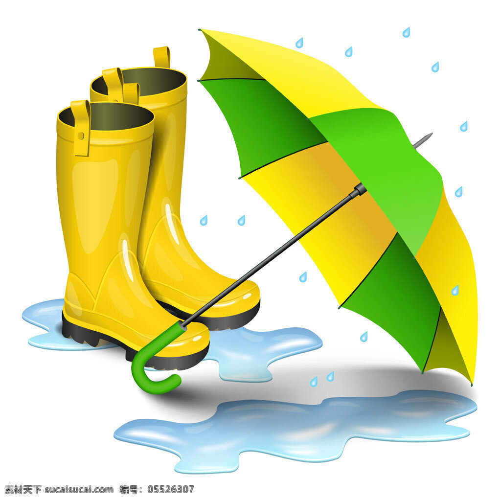 彩色 伞 黄色 雨靴 矢量素材 水桶鞋 雨伞 元素 装饰元素