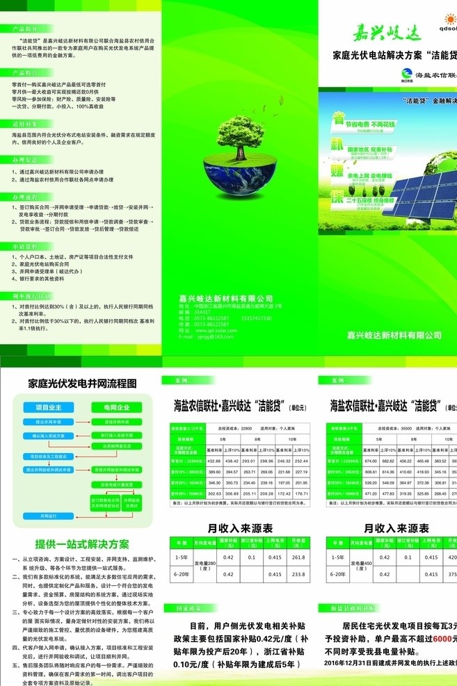 太阳 能源 三 折页 光伏电站 新能源 太阳能 环保 绿色 树 草地 房子 太阳能光板