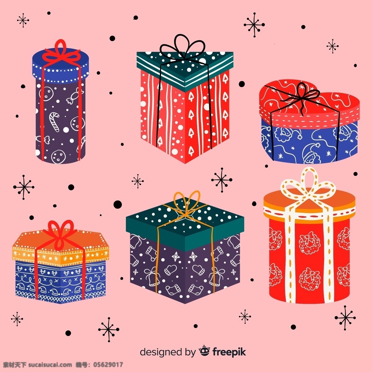 花纹 圣诞 礼盒 彩绘 礼物 节日 矢量 高清图片