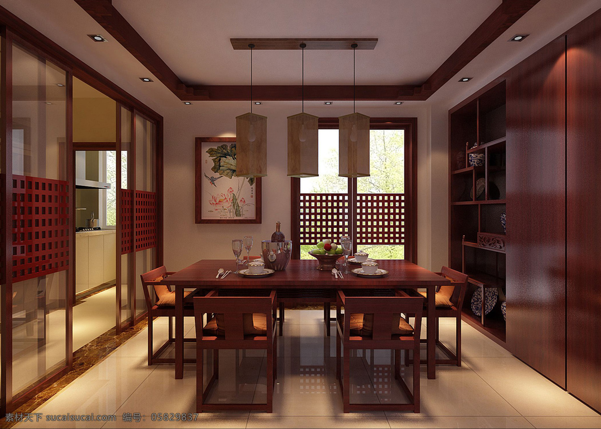 中式 餐厅 室内 中国风 装修 家居装饰素材 室内设计