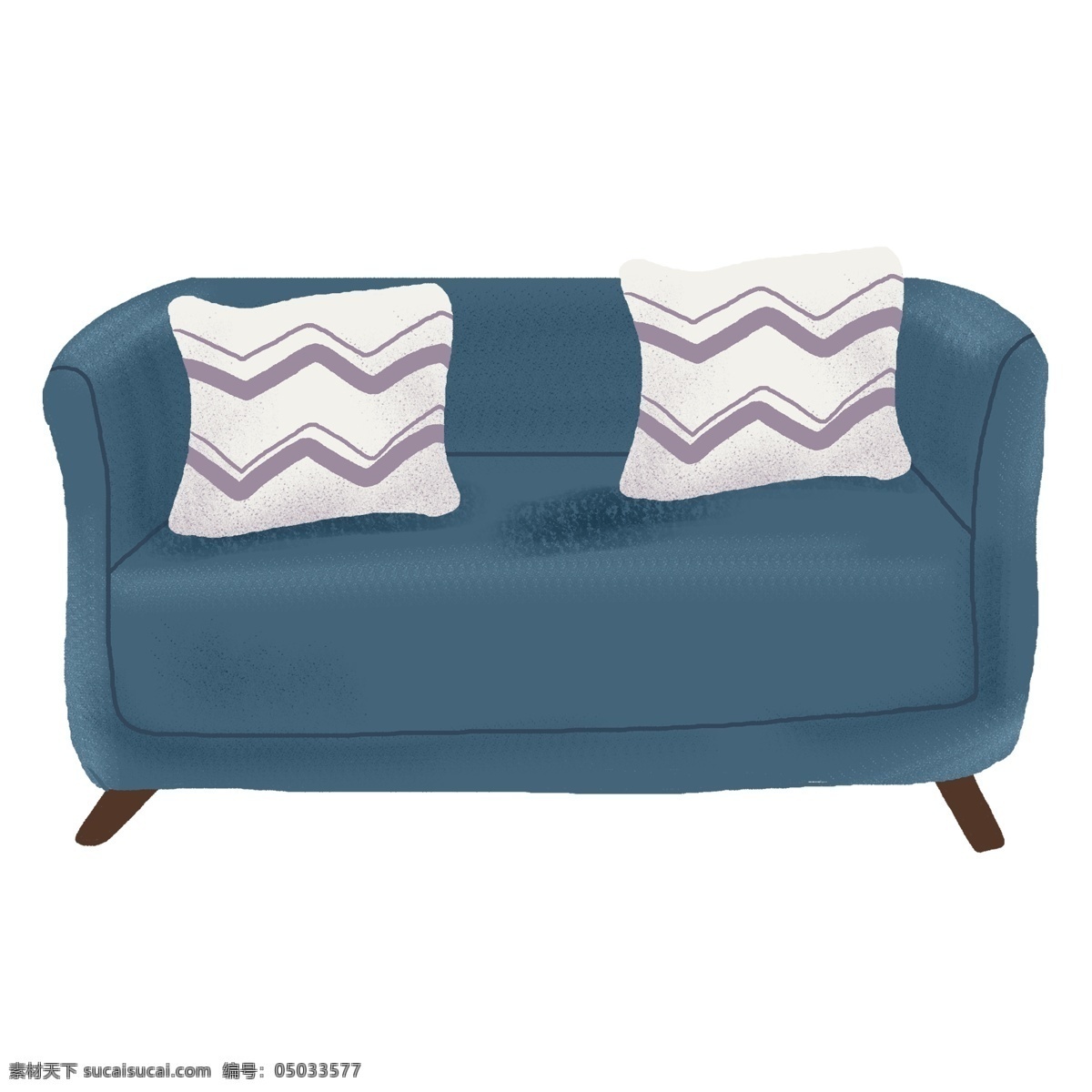 蓝色 手绘 张 沙发 元素 卡通 家具 抱枕