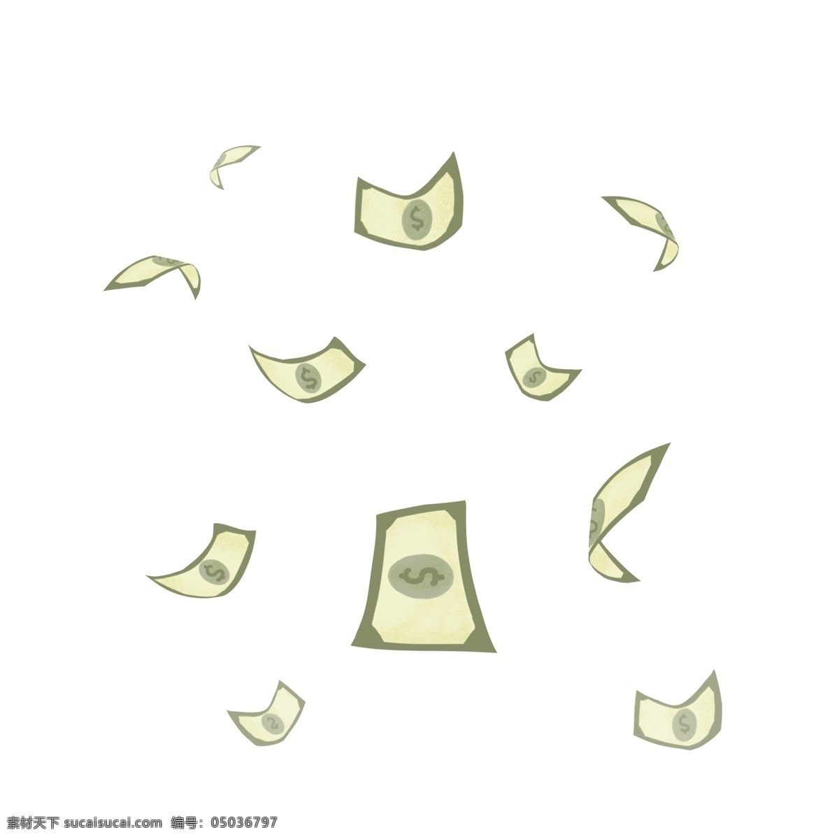漂浮 金融 理财 纸币 手绘 卡通 电商 商务 元素 绿色 钱 钱币