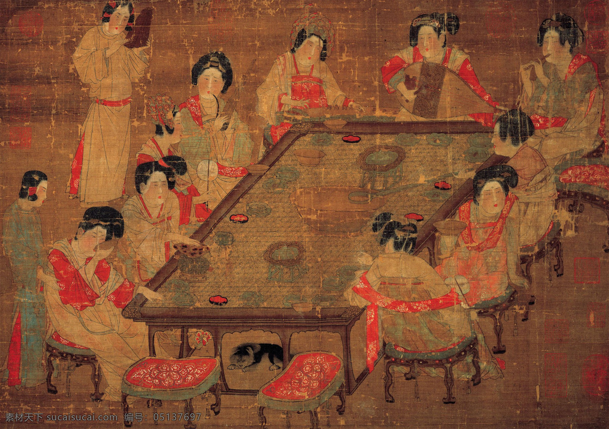 中国画 宫乐图 唐代名画 古代名画 十大名画 宣传画册 文化艺术 绘画书法